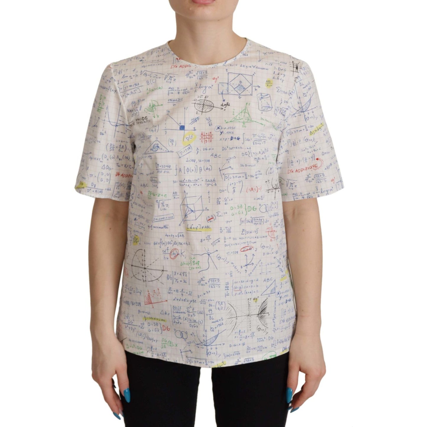Dolce & Gabbana White Cotton Algebra Print Short Sleeves Top