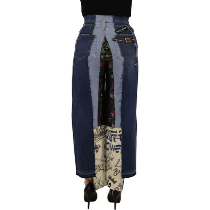 Dolce & Gabbana Multicolor Patchwork DG Fashion Wide Leg Denim Pant
