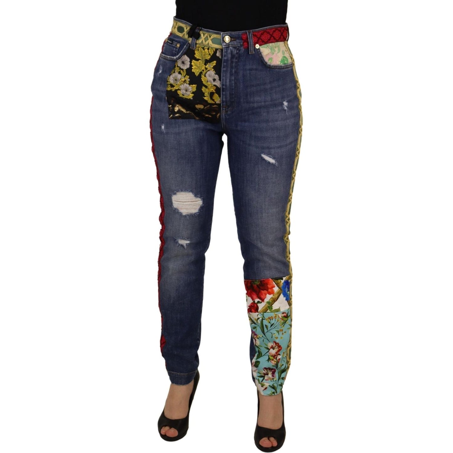 Dolce & Gabbana Blue Patchwork High Waist Denim Jeans