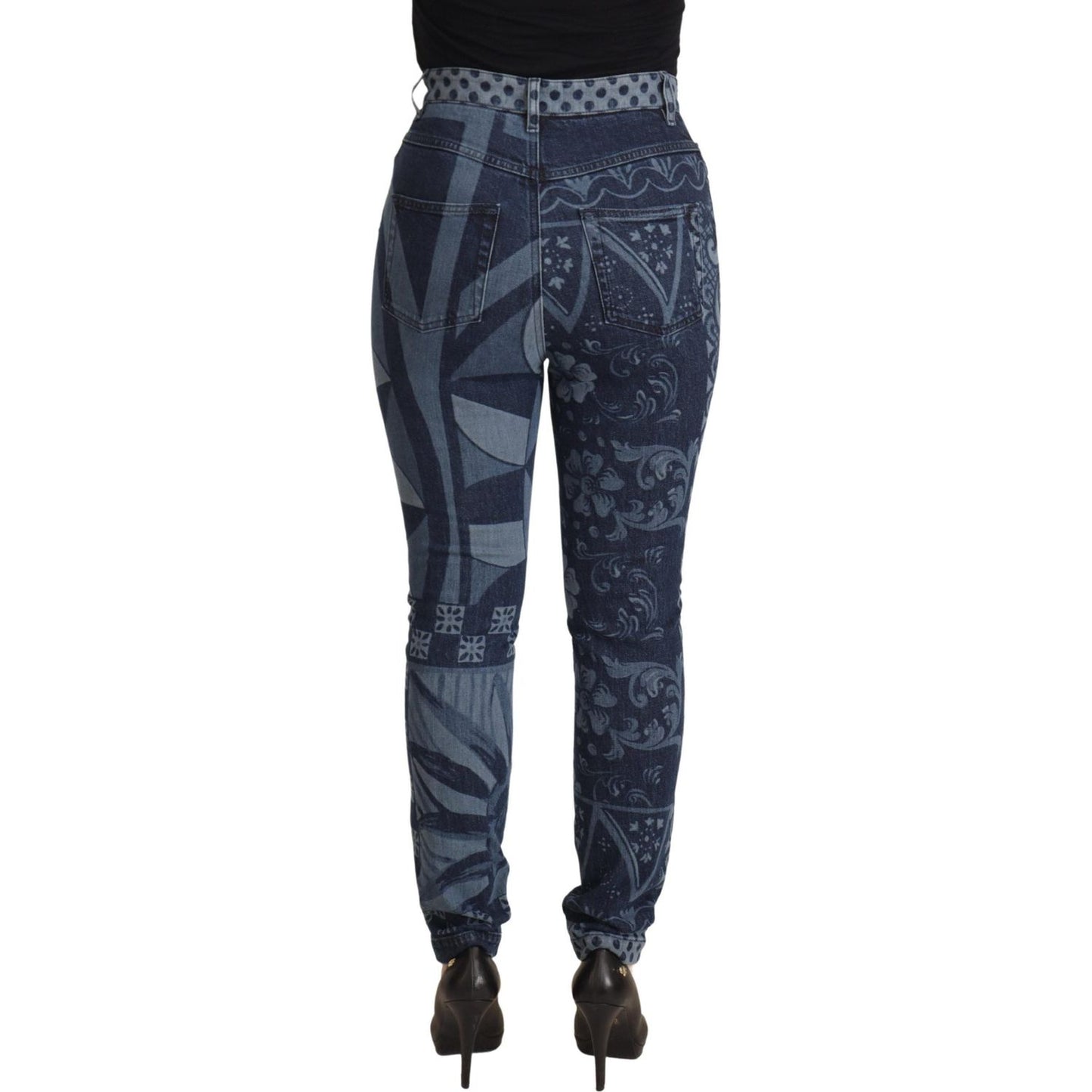 Dolce & Gabbana Blue Floral High Waist Skinny Denim Jeans