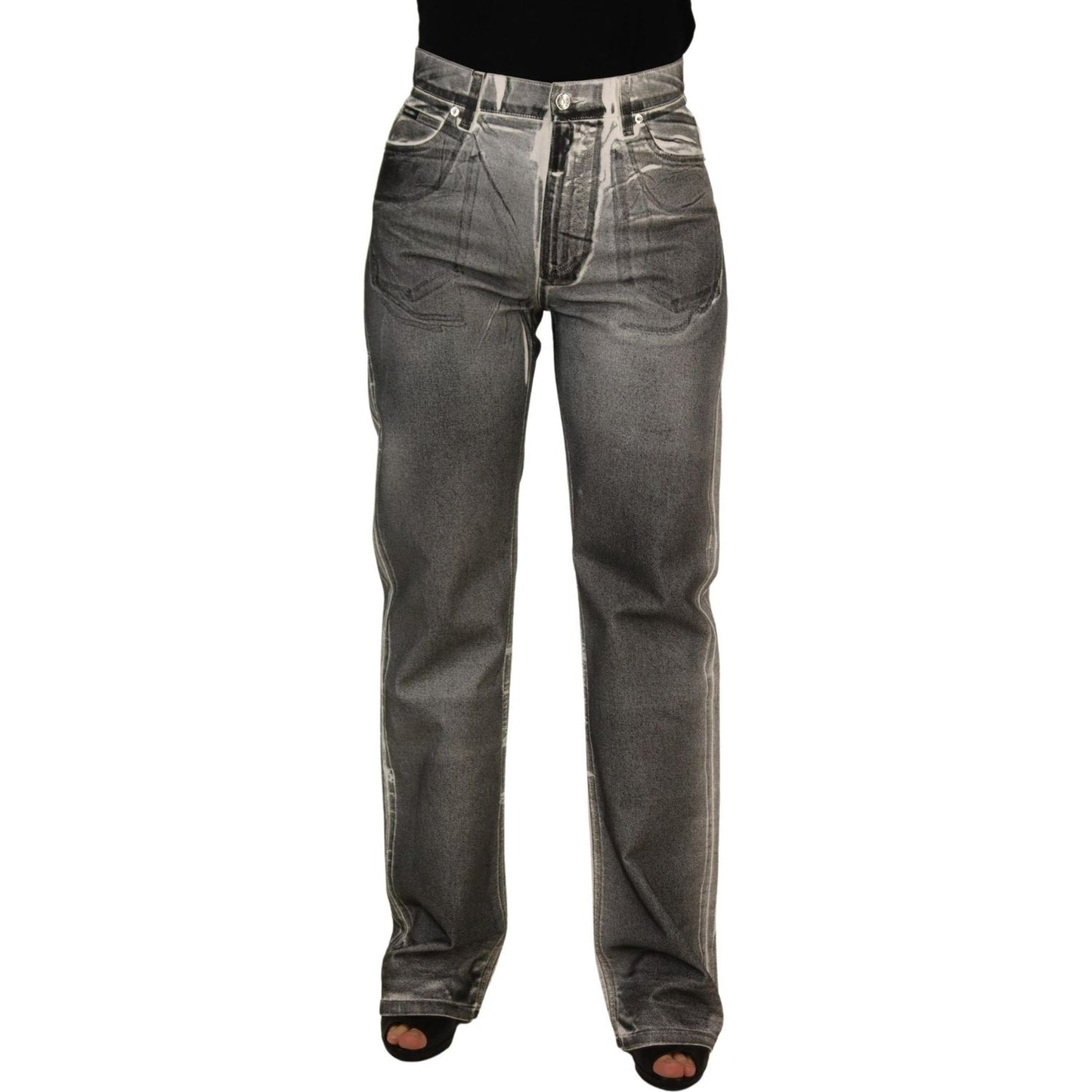 Dolce & Gabbana Grey Washed High Waist Denim Pants Cotton Jeans