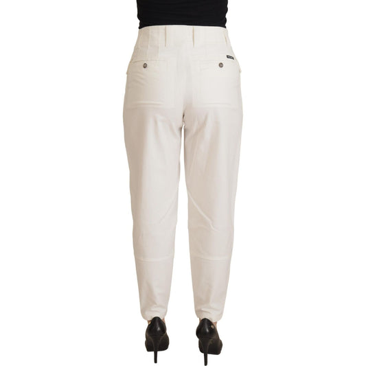 Dolce & Gabbana White High Waist Tapered Women Cotton Pants PAN73104- 38