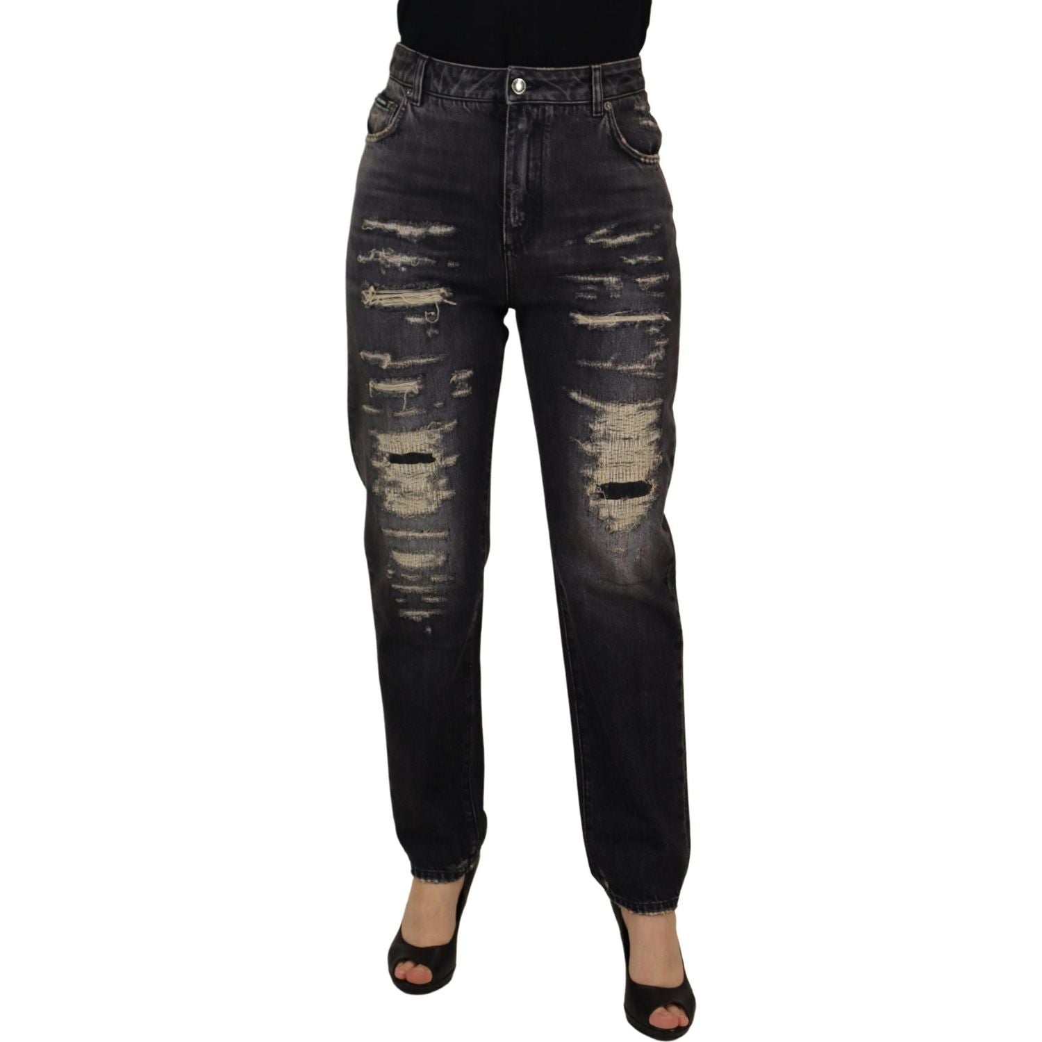 Dolce & Gabbana Black Washed Tattered High Waist Denim Jeans