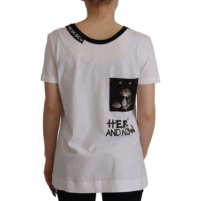 Dolce & Gabbana White Slogan Print Round Neck Cotton T-shirt