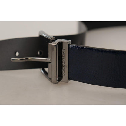 Dolce & Gabbana Blue Patent Leather Vernice Silver Logo Buckle Belt