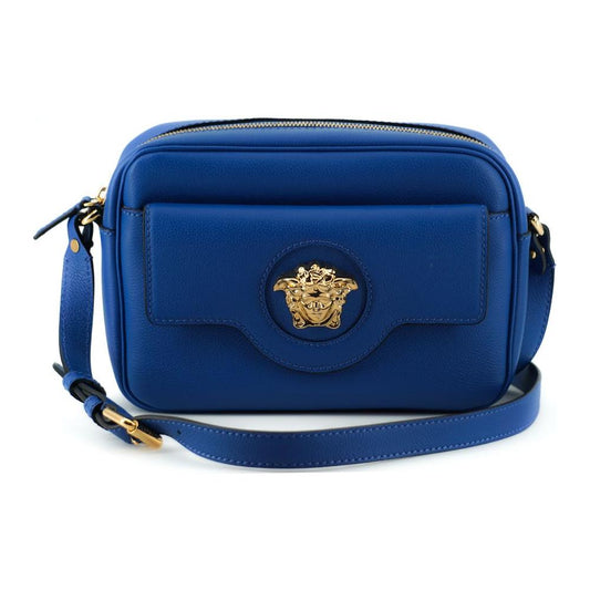 Versace Blue Calf Leather Camera Shoulder Bag WOMAN SHOULDER BAGS