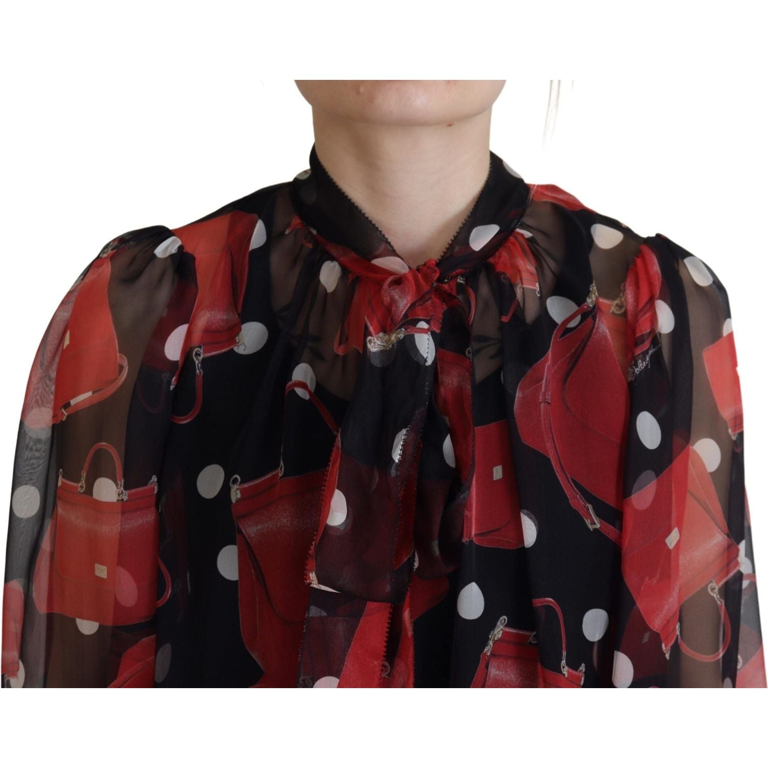 Dolce & Gabbana Black Red Sicily Bag Silk Shirt Top Blouse