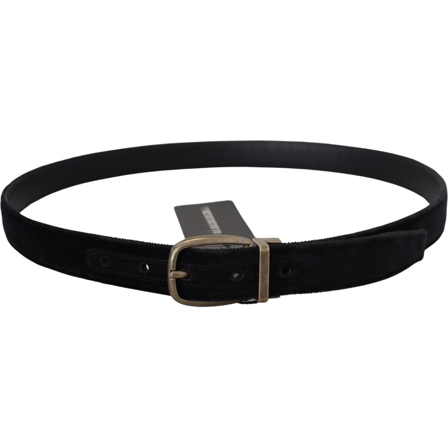 Dolce & Gabbana Black Velvet Leather Antique Metal Buckle