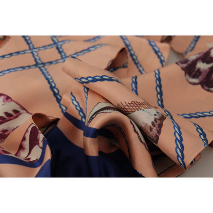 Dolce & Gabbana Multicolor Seashell Patterned DG Logo Shawl Fringe Silk Scarf