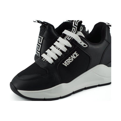 Versace Black and White Calf Leather Sneakers Versace