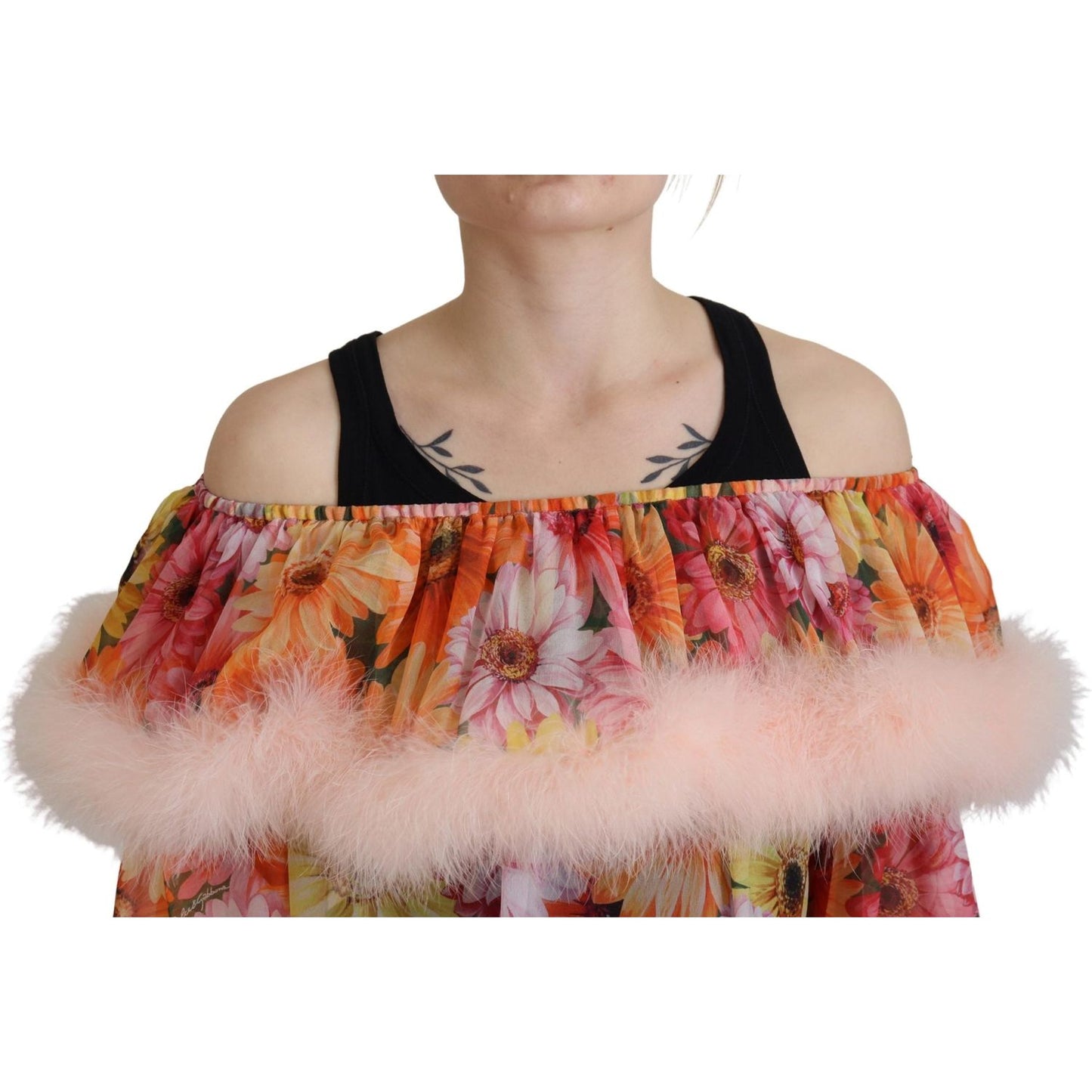 Dolce & Gabbana Multicolor Floral Fur Shearling Blouse Top
