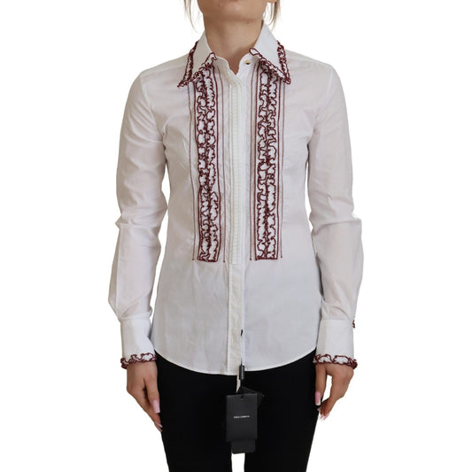 Dolce & Gabbana White Lace Long Sleeves Ruffle Collar Top TSH82991 - 38
