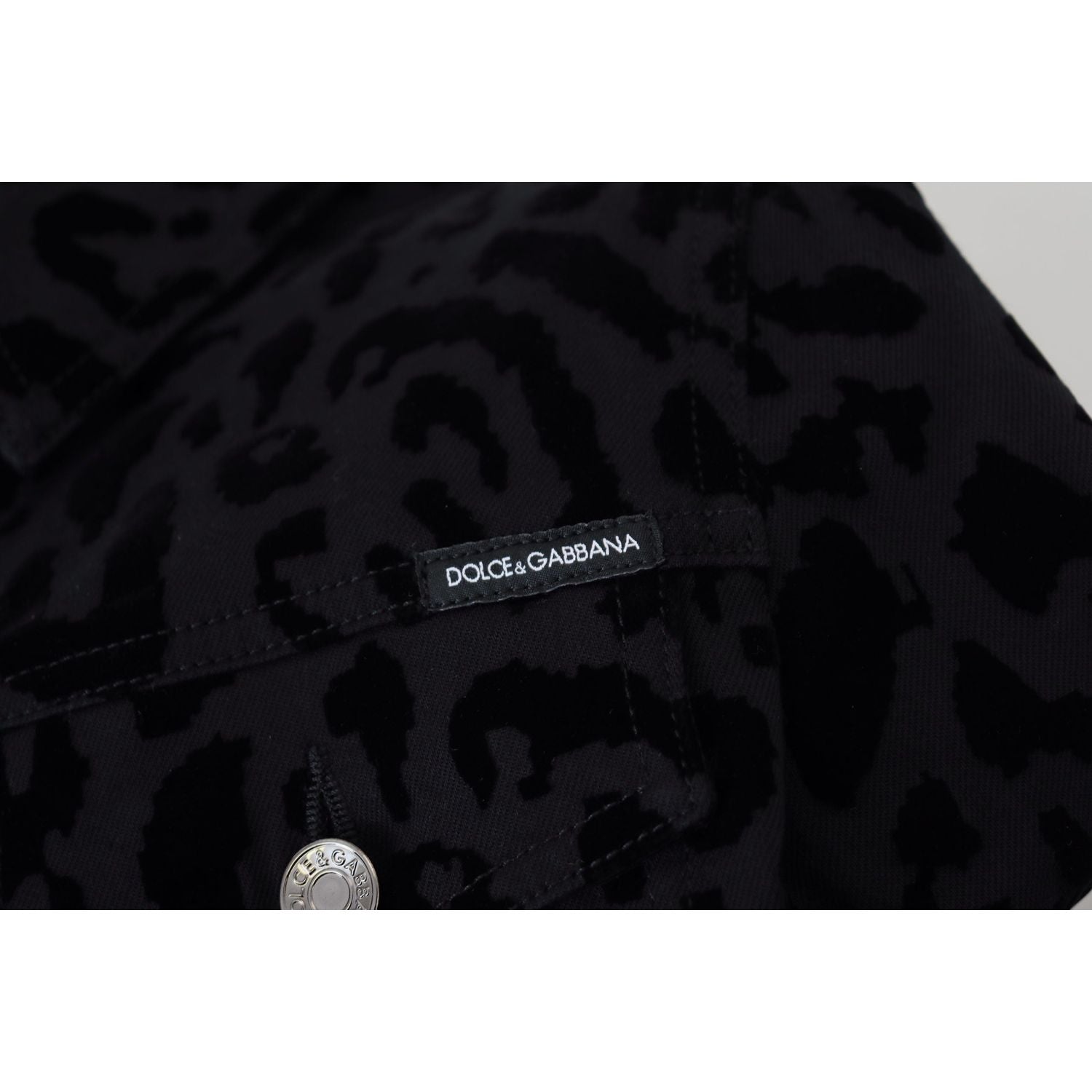 Dolce & Gabbana Black Leopard Long Sleeve Denim Cotton Jacket