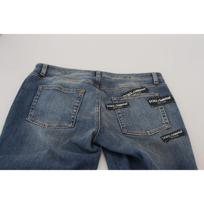 Dolce & Gabbana Blue Washed Cotton Tattered Denim Jeans