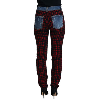 Dolce & Gabbana Blue Checkered Back Skinny Denim Jeans Jeans & Pants