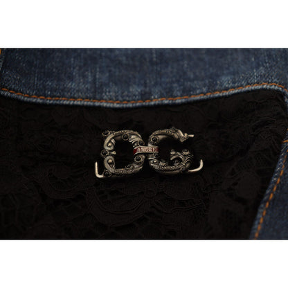 Dolce & Gabbana Black Floral Lace Front Skinny Denim Jeans Jeans & Pants