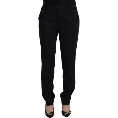 Dolce & Gabbana Black Tapered Women Wool Pants