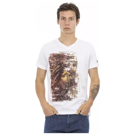 Trussardi Action Elegant V-Neck Tee with Chic Front Print TRAC-22888-M-FBB-194
