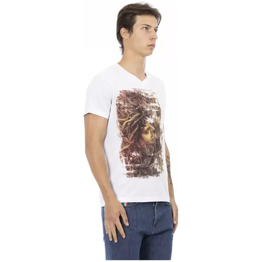 Trussardi Action Elegant V-Neck Tee with Chic Front Print TRAC-22888-M-FBB-194