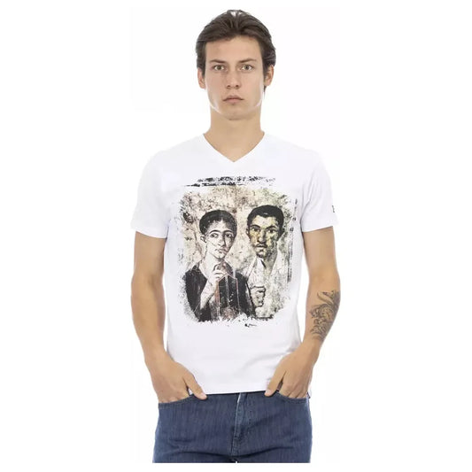 Trussardi Action Elegant V-Neck Designer Tee with Chic Front Print TRAC-22885-M-FBB-192