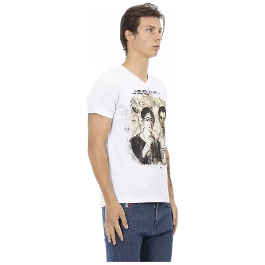 Trussardi Action Elegant V-Neck Designer Tee with Chic Front Print TRAC-22885-M-FBB-192