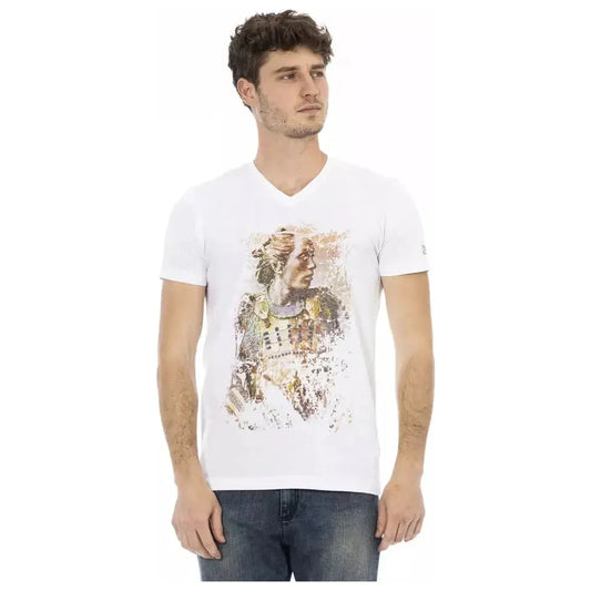 Trussardi Action White Cotton Men's V-Neck T-Shirt TR-22832-S