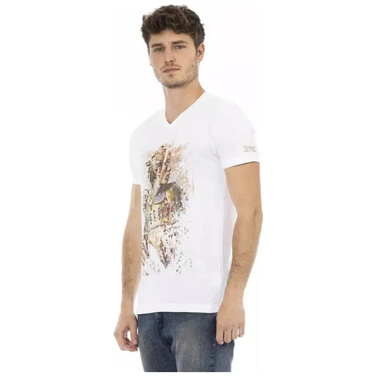 Trussardi Action White Cotton Men's V-Neck T-Shirt TR-22832-S