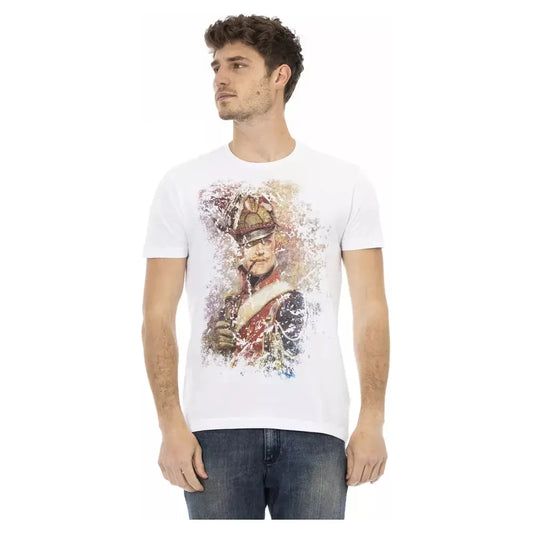 Trussardi Action Sleek White Cotton Blend Tee with Graphic Front TRAC-22692-M-FBB-193