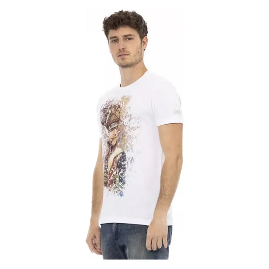 Trussardi Action Sleek White Cotton Blend Tee with Graphic Front TRAC-22692-M-FBB-193