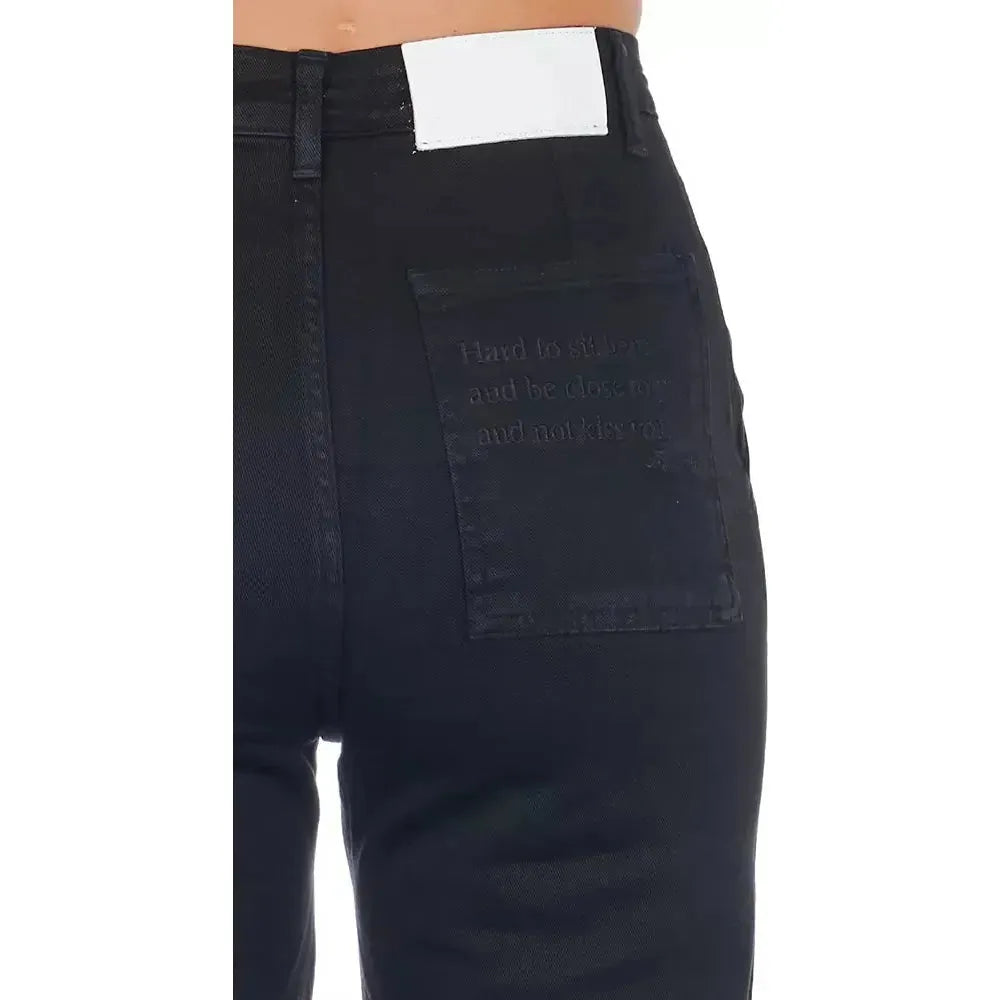 Frankie Morello Black Cotton Women Cropped Trouser