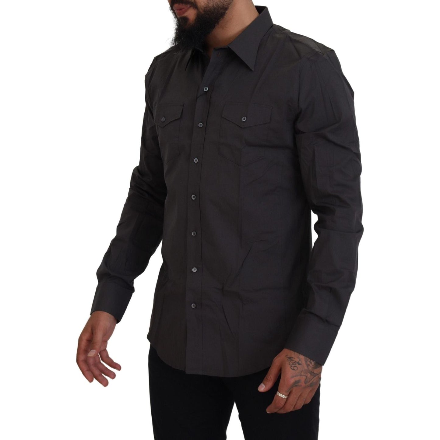 Dolce & Gabbana Gray SICILIA Slim Fit Stretch Dress Shirt