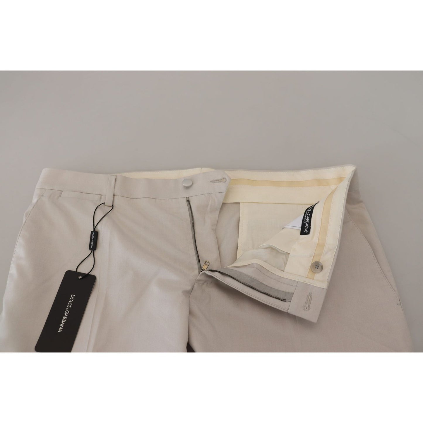 Dolce & Gabbana Off White Silk Mid Waist Chino Pants