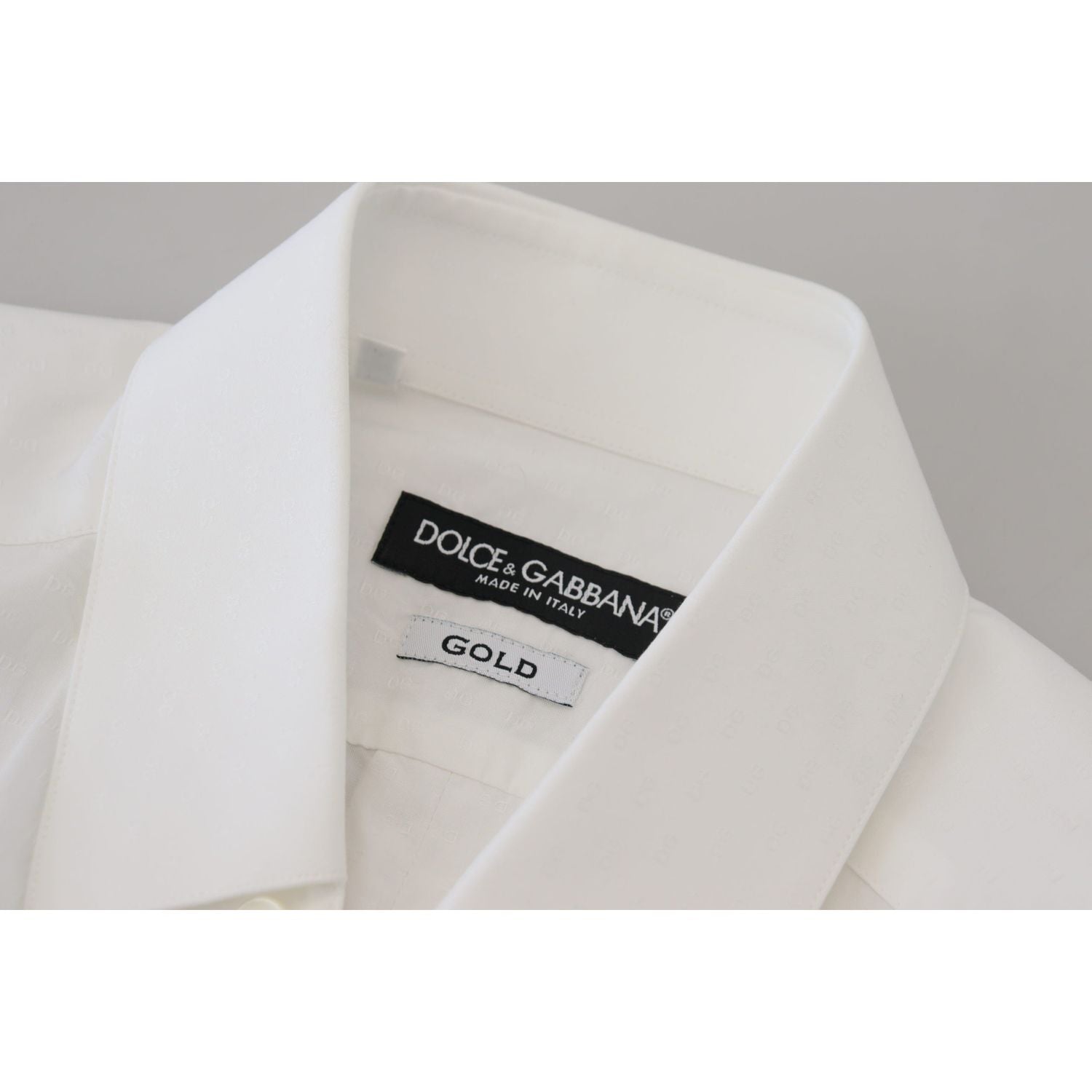 Dolce & Gabbana White Cotton Slim Fit Formal Dress GOLD Shirt