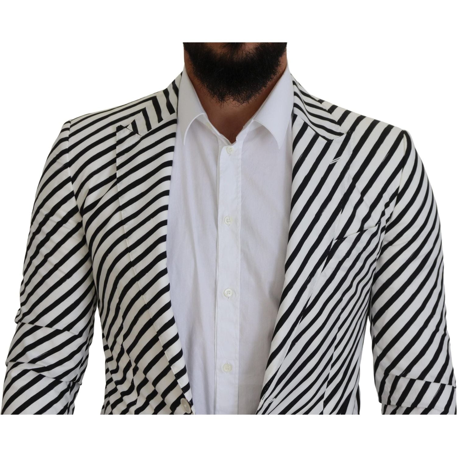 Dolce & Gabbana White Black Striped Slim Fit Jacket Blazer