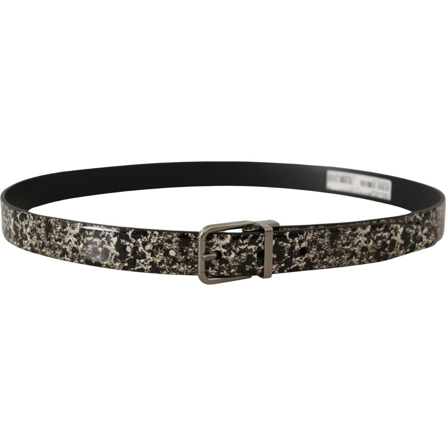 Dolce & Gabbana Black Marble Print Leather Silver Logo Buckle Belt
