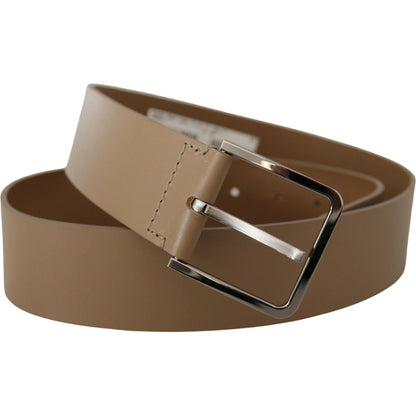 Dolce & Gabbana Beige Calf Leather Wide Silver Metal Belt