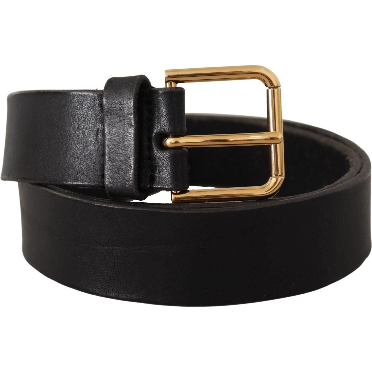 Dolce & Gabbana Black Leather Gold Tone Logo Metal Buckle Belt