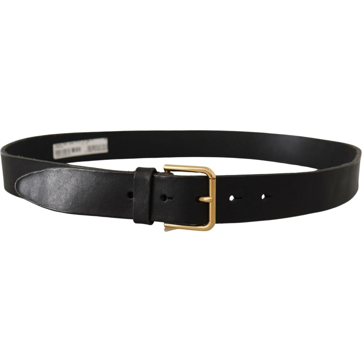 Dolce & Gabbana Black Leather Gold Tone Logo Metal Buckle Belt