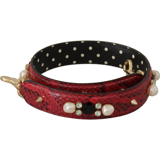 Dolce & Gabbana Red Exotic Leather Crystals Bag Shoulder Strap BEL8720