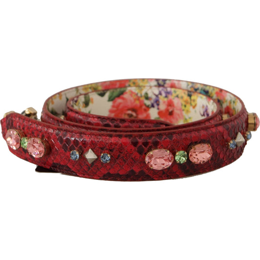 Dolce & Gabbana Red Exotic Leather Crystals Reversible Shoulder Strap BEL8726