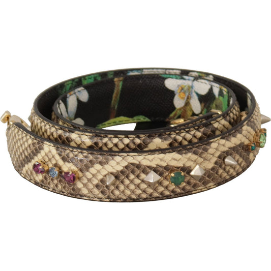Dolce & Gabbana Beige Exotic Leather Crystals Reversible Shoulder Strap