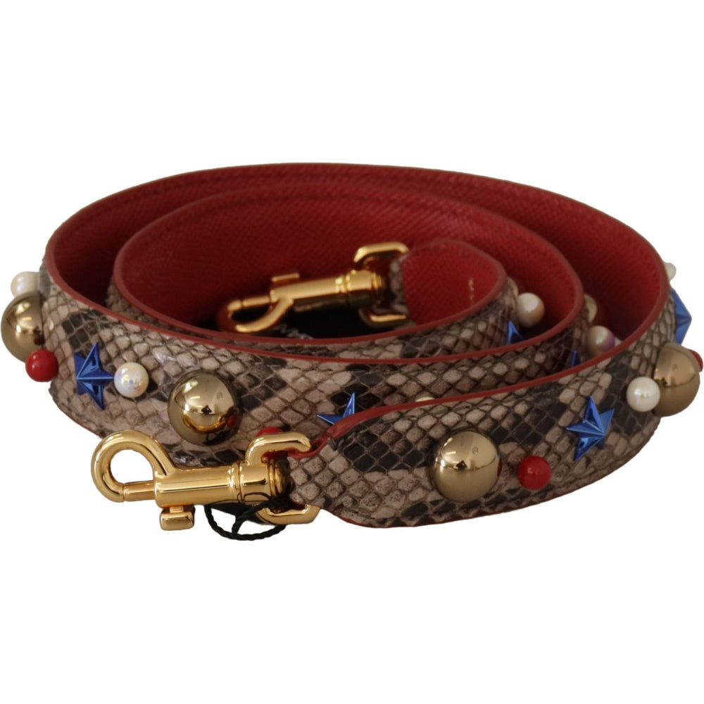 Dolce & Gabbana Brown Python Leather Studded Shoulder Strap BEL8741