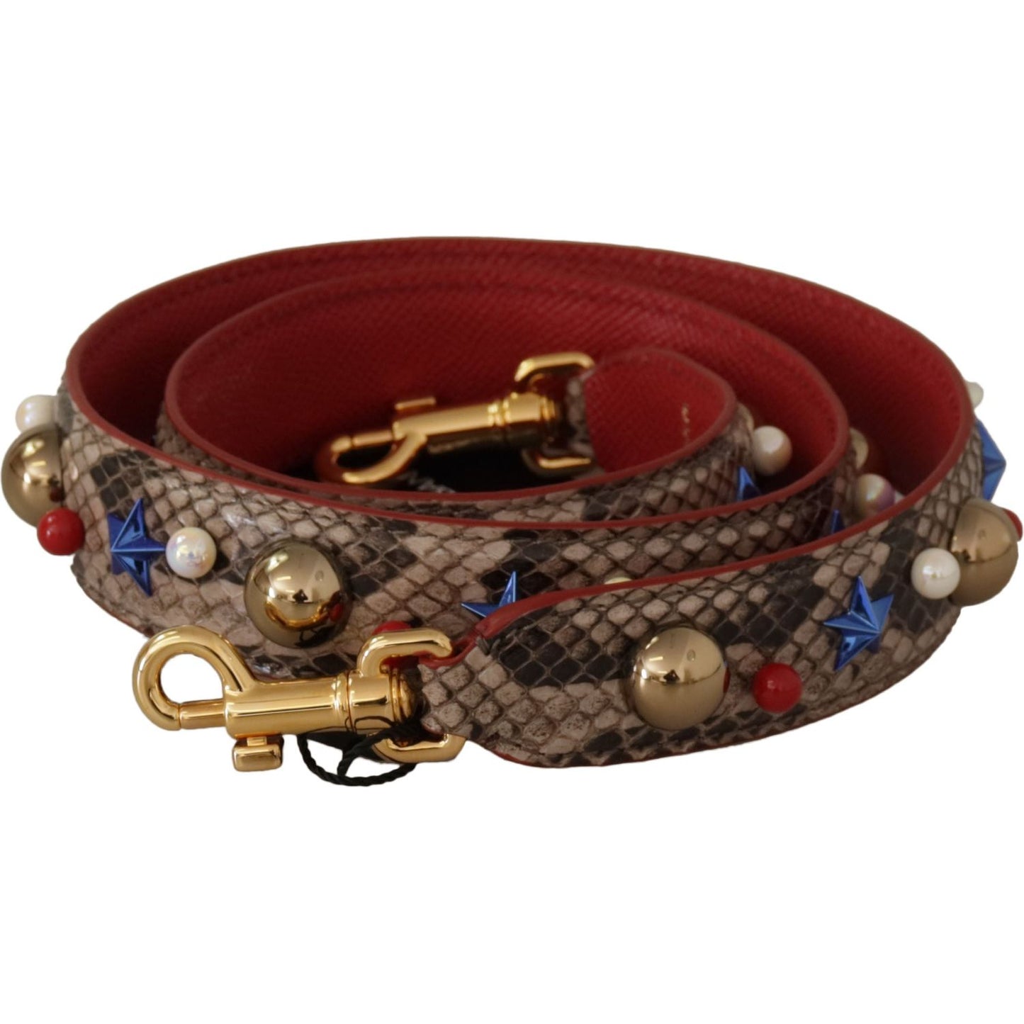 Dolce & Gabbana Brown Python Leather Studded Shoulder Strap BEL8741