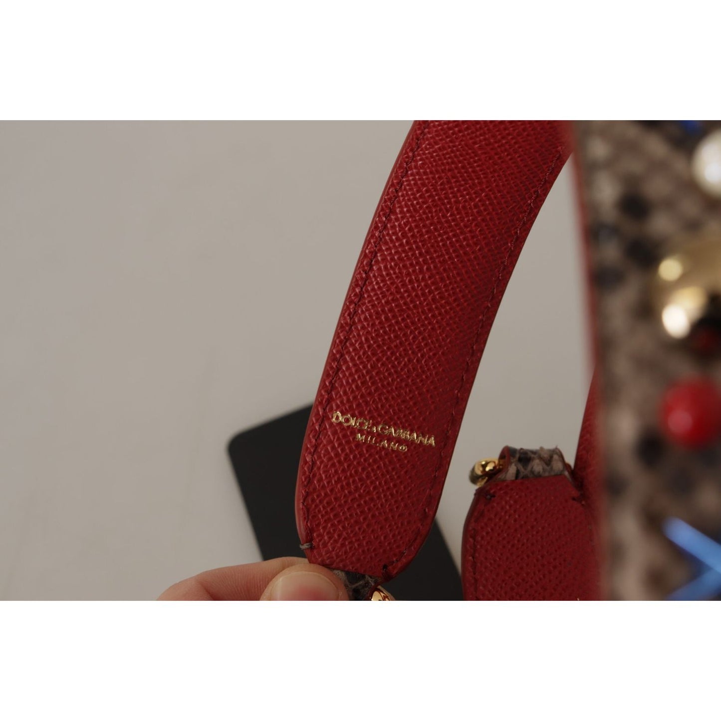 Dolce & Gabbana Brown Python Leather Studded Shoulder Strap BEL8741