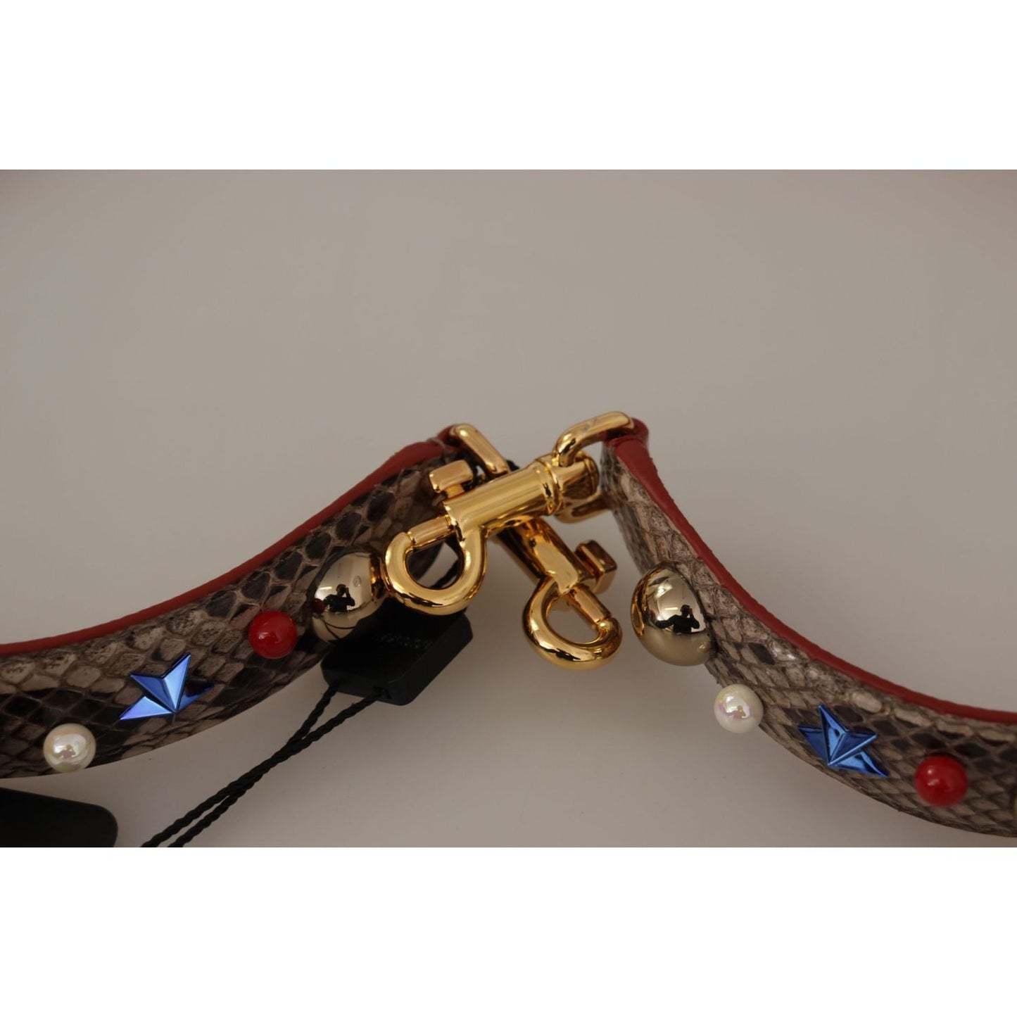 Dolce & Gabbana Brown Python Leather Studded Shoulder Strap BEL8741