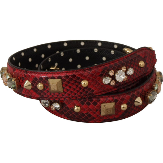 Dolce & Gabbana Red Python Leather Crystals Reversible Shoulder Strap BEL8742