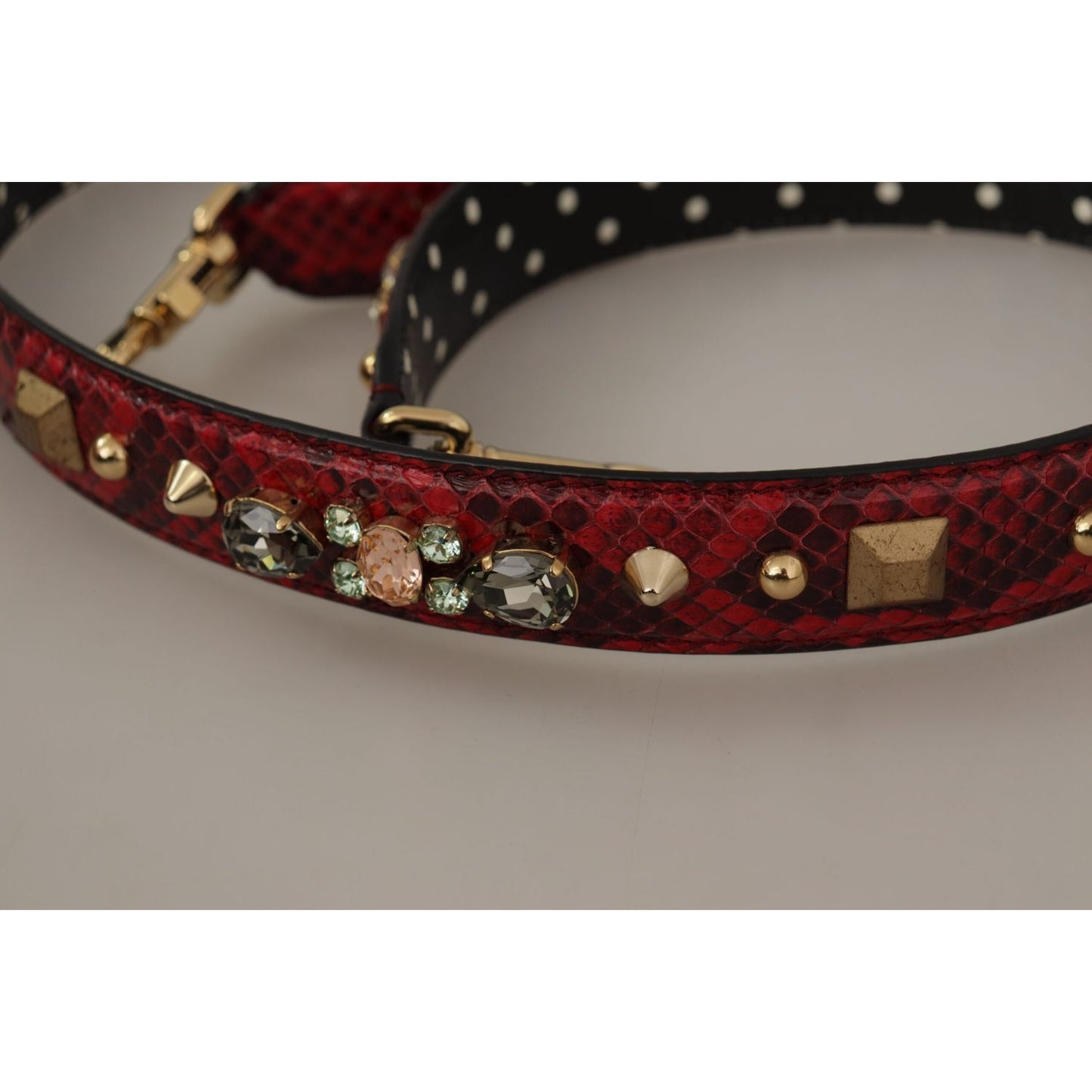 Dolce & Gabbana Red Python Leather Crystals Reversible Shoulder Strap BEL8742