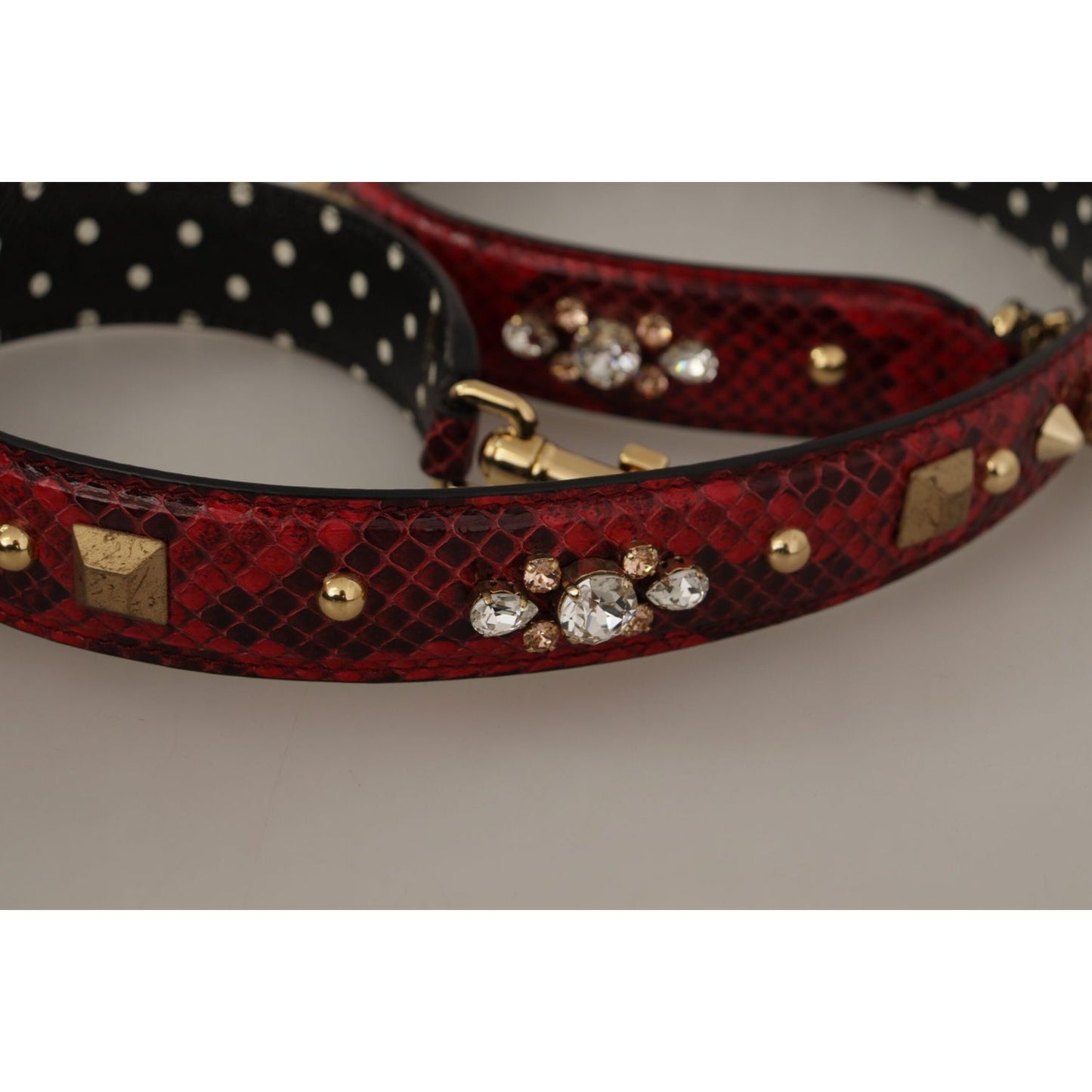 Dolce & Gabbana Red Python Leather Crystals Reversible Shoulder Strap BEL8742