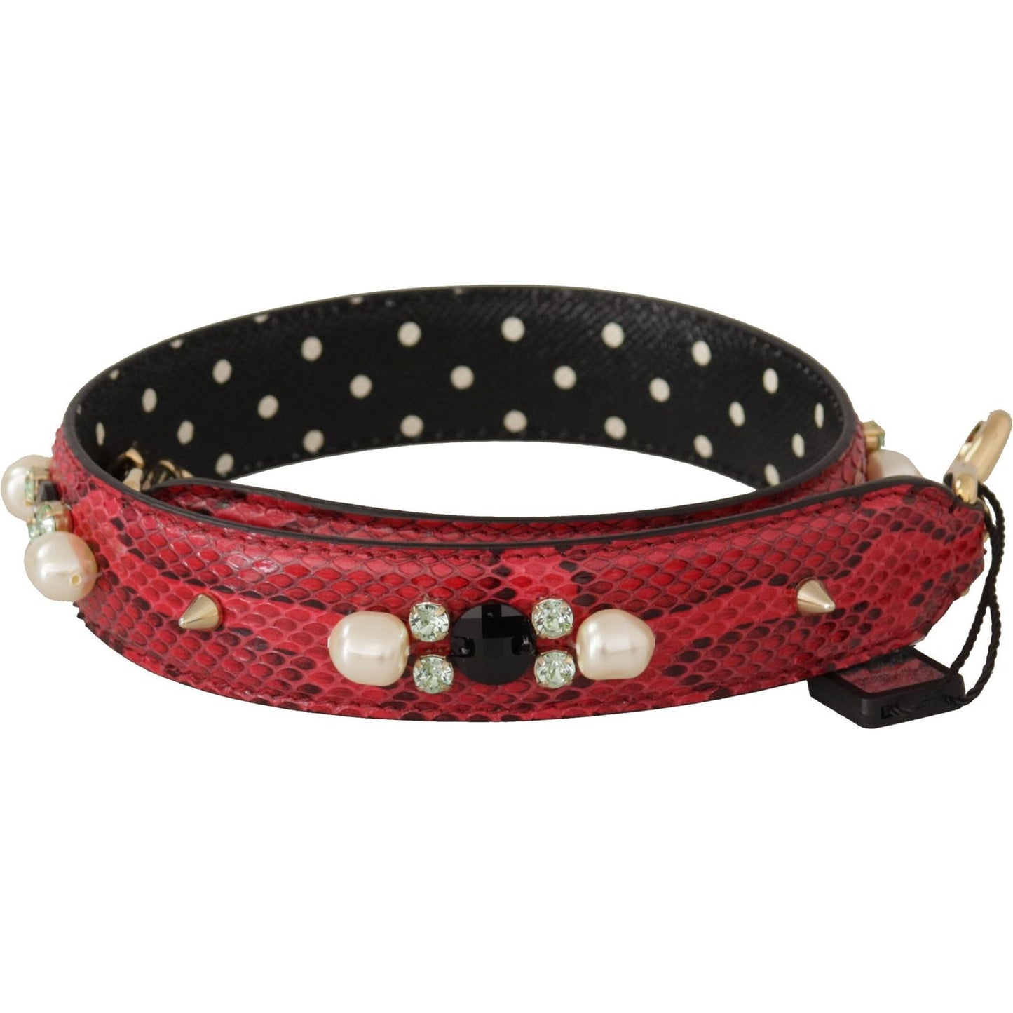 Dolce & Gabbana Red Python Leather Crystals Reversible Shoulder Strap BEL8743