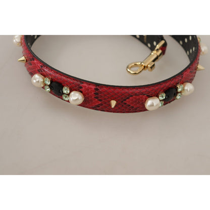 Dolce & Gabbana Red Python Leather Crystals Reversible Shoulder Strap